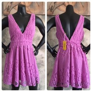 NWT Flocked Crochet Orchid Purple Sleeveless Dress Large Juniors
